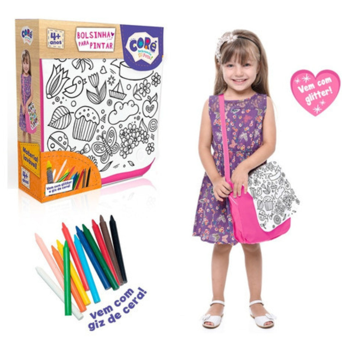 Bolsinha Para Pintar Com Glitter E Giz De Cera Lavável - Toyster Bolsinha Para Pintar Com Glitter E Giz De Cera Lavável - Toyster